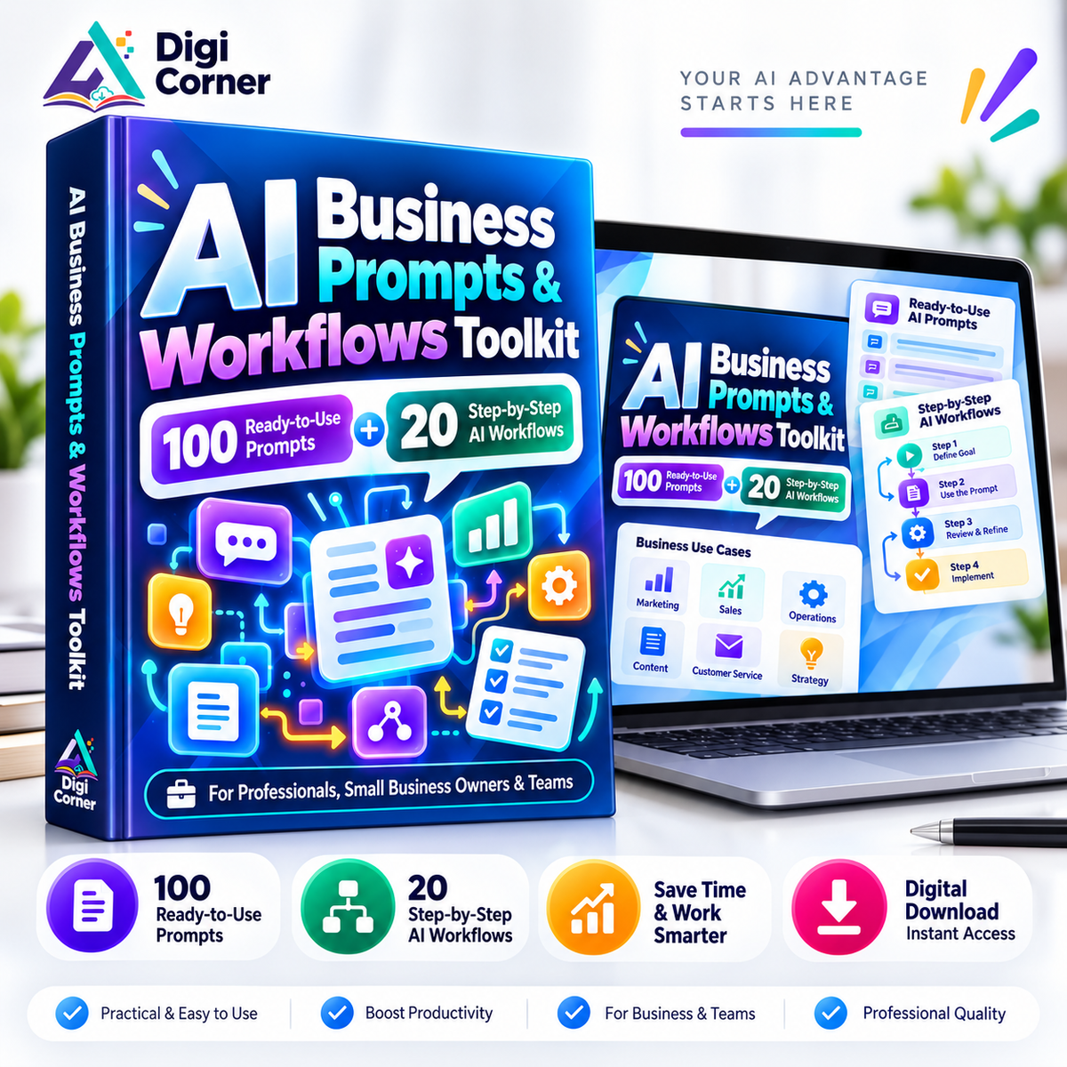 AI Business Prompts & Workflows Toolkit hero mockup