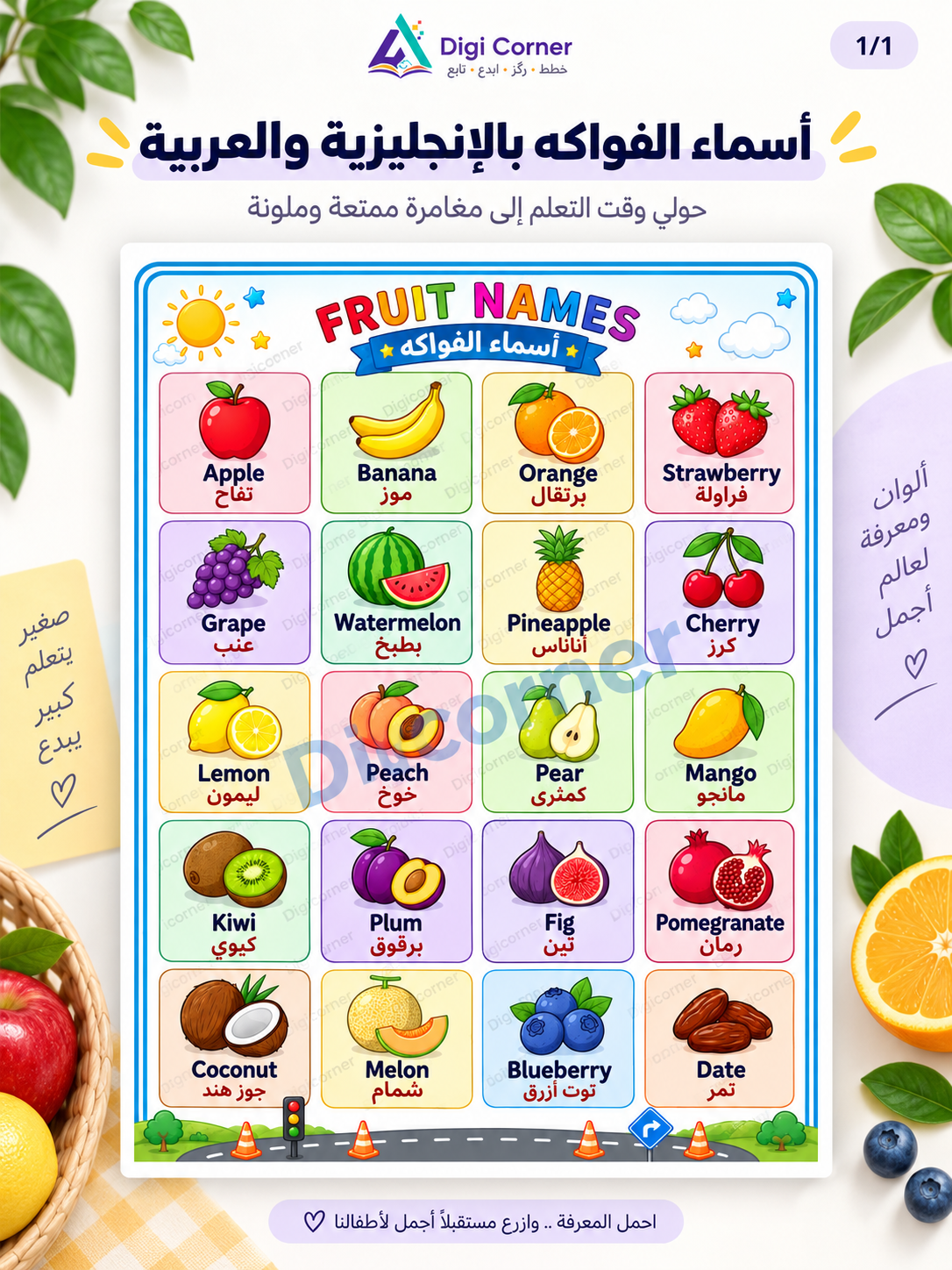 أسماء الفواكه بالإنجليزية والعربية - Digi Corner