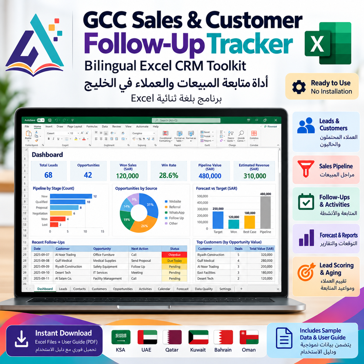 GCC CRM Dashboard, sales pipeline and follow-up features