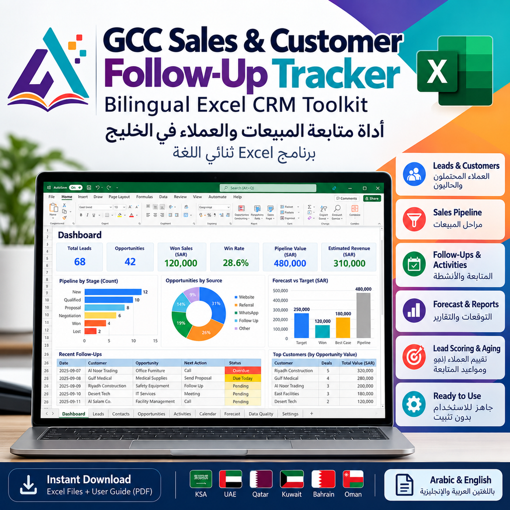 Sales pipeline, follow-ups, forecast and lead scoring in Excel CRM