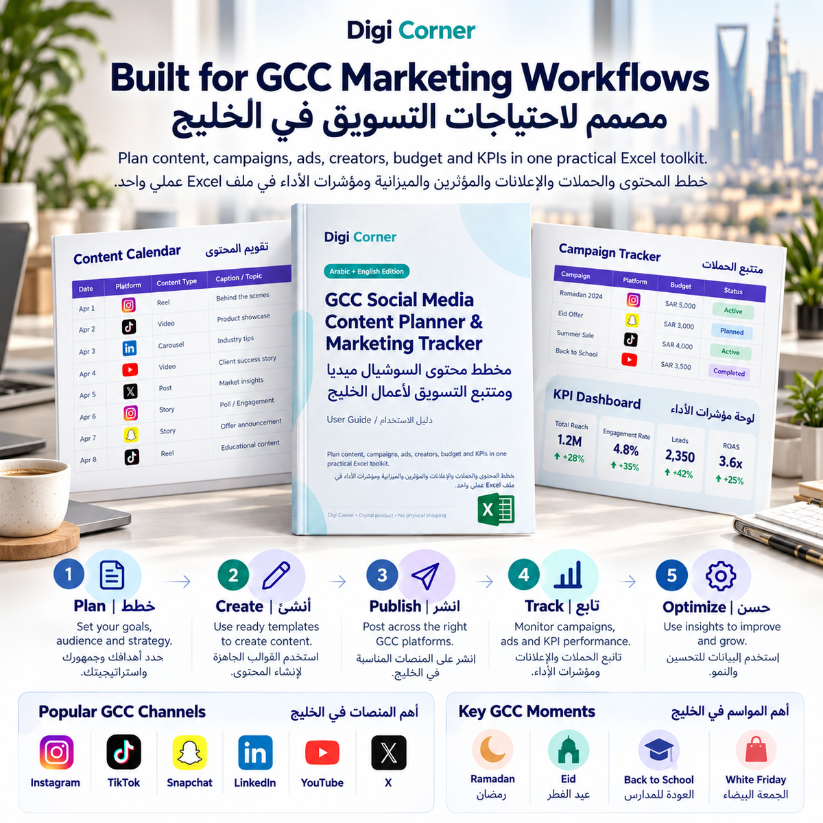 GCC Social Media Content Planner workspace mockup