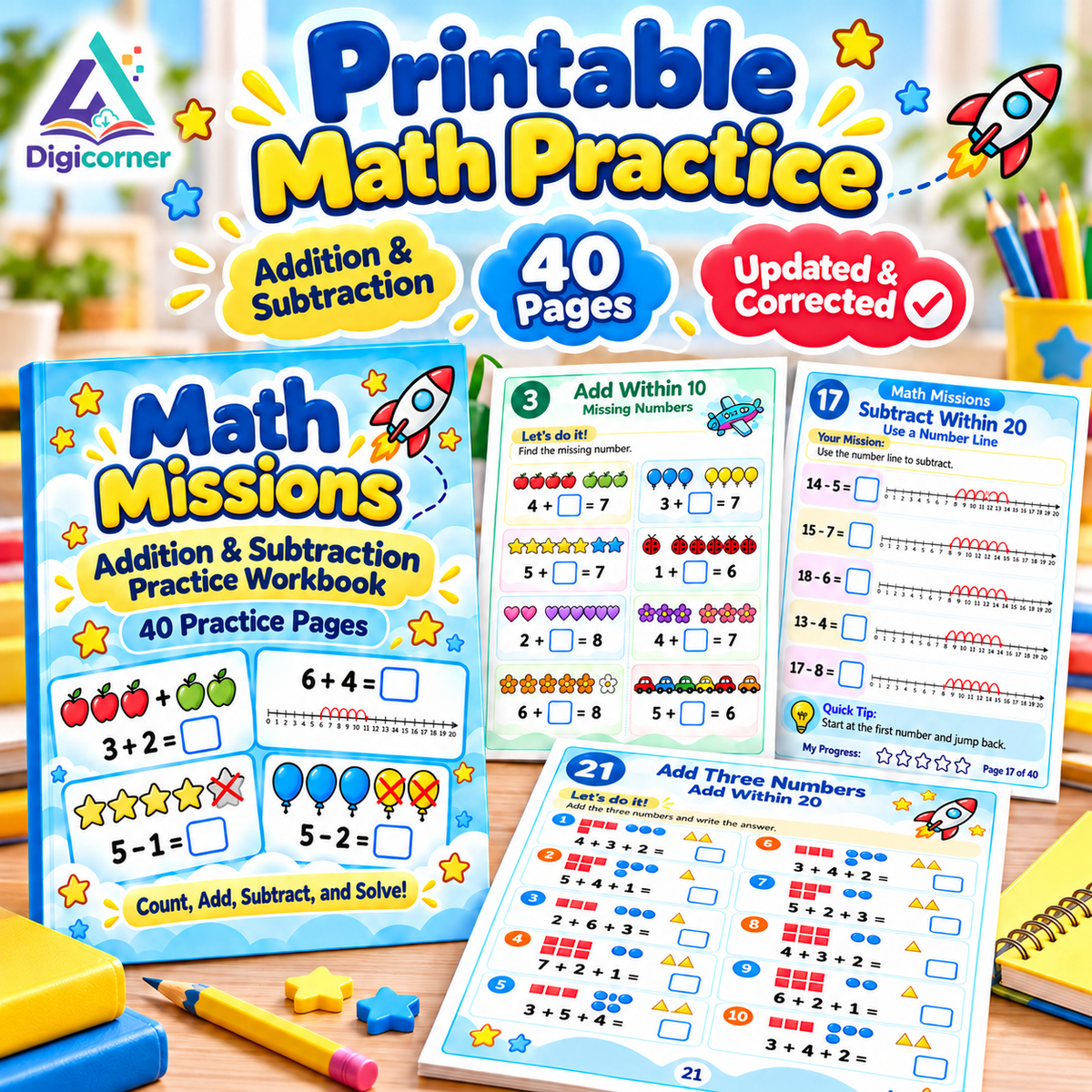 Math Missions printable math practice workbook - updated corrected edition